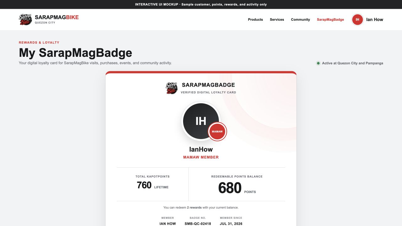 Sample My SarapMagBadge digital loyalty card