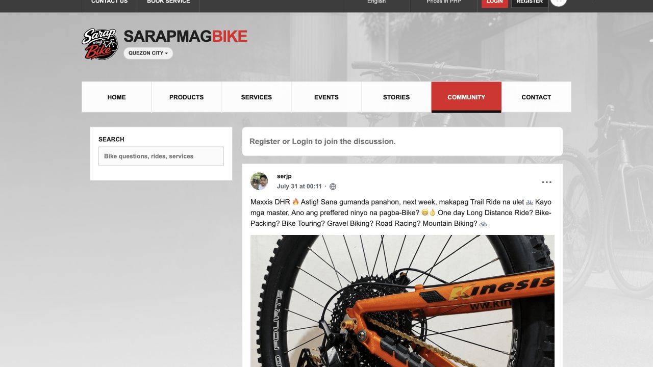 SarapMagBike Community feed with rider posts and photos
