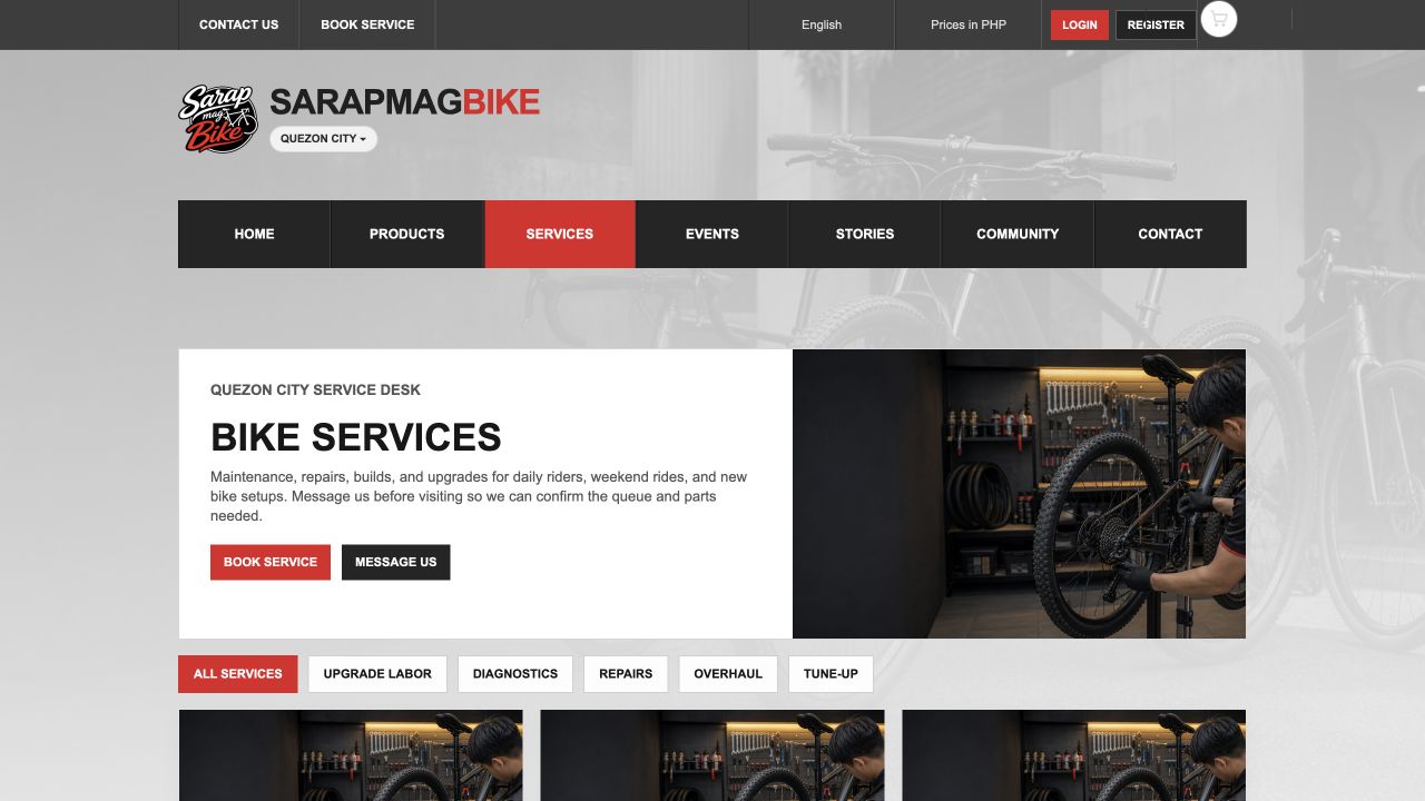 SarapMagBike bike services and online booking page